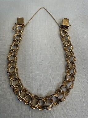14k Gold Safety Chain Double Link Charm Bracelet